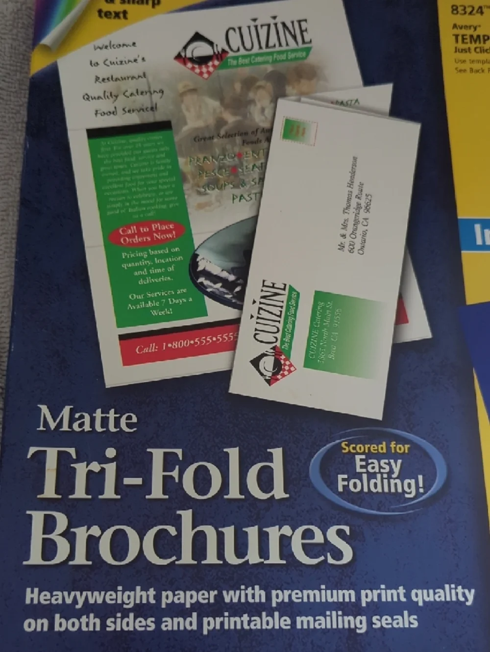 Avery Matte Tri-Fold Brochures - Blue & Yellow Packaging